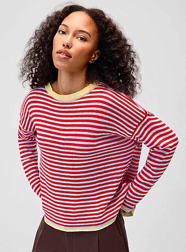Twik Assorted Rolled edges striped sweater for women