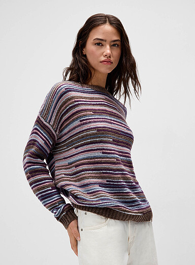 Twik Patterned Blue Offset stripes sweater for women