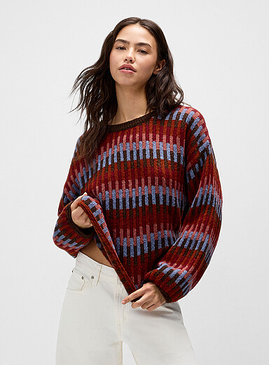 Twik Patterned Red Mixed stripes boxy-fit sweater for women
