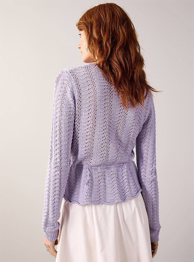 Contemporaine: Le cardigan ajour&eacute; taille basque &agrave; nouer <b>Collection exclusive d'Italie</b> Blanc cass&eacute; pour femme