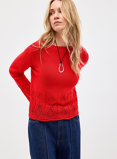 Contemporaine Red Scalloped openwork bell-sleeve sweater <b>Exclusive collection from Italy</b> for women