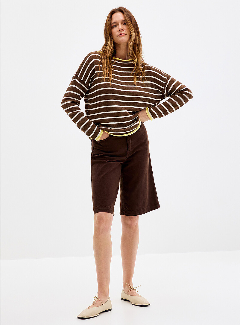 Contemporaine Patterned Ecru Contrasting rolled trim striped sweater <b>Exclusive collection from Italy</b> for women