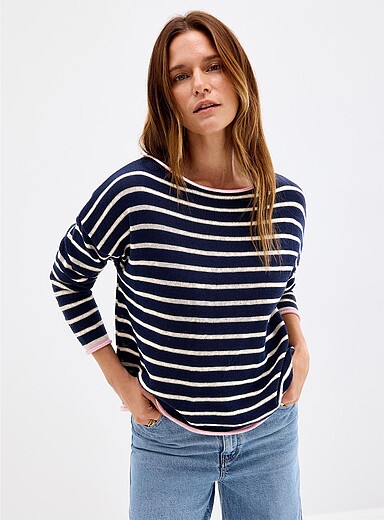 Contrasting rolled trim striped sweater <b>Exclusive collection from Italy</b>