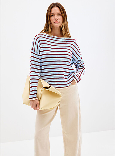 Contrasting rolled trim striped sweater <b>Exclusive collection from Italy</b>
