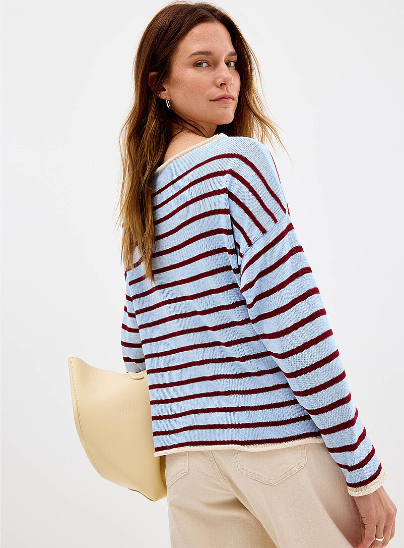 Contemporaine Patterned Ecru Contrasting rolled trim striped sweater <b>Exclusive collection from Italy</b> for women