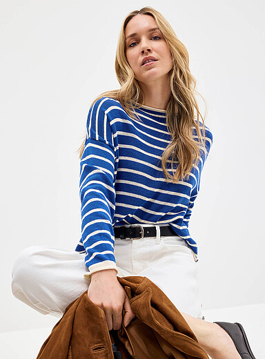 Contrasting rolled trim striped sweater <b>Exclusive collection from Italy</b>
