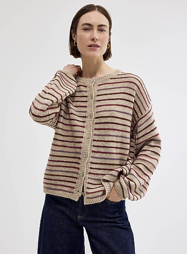 Contemporaine Ivory/Cream Beige Striped boxy-fit cardigan <b>Exclusive collection from Italy</b> for women