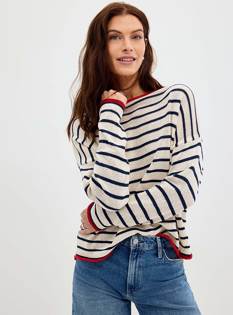 Contrasting rolled trim striped sweater Exclusive collection from Italy product image (primary)
