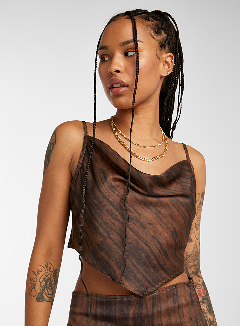 Motel Patterned Brown Woodland triangle cami for women