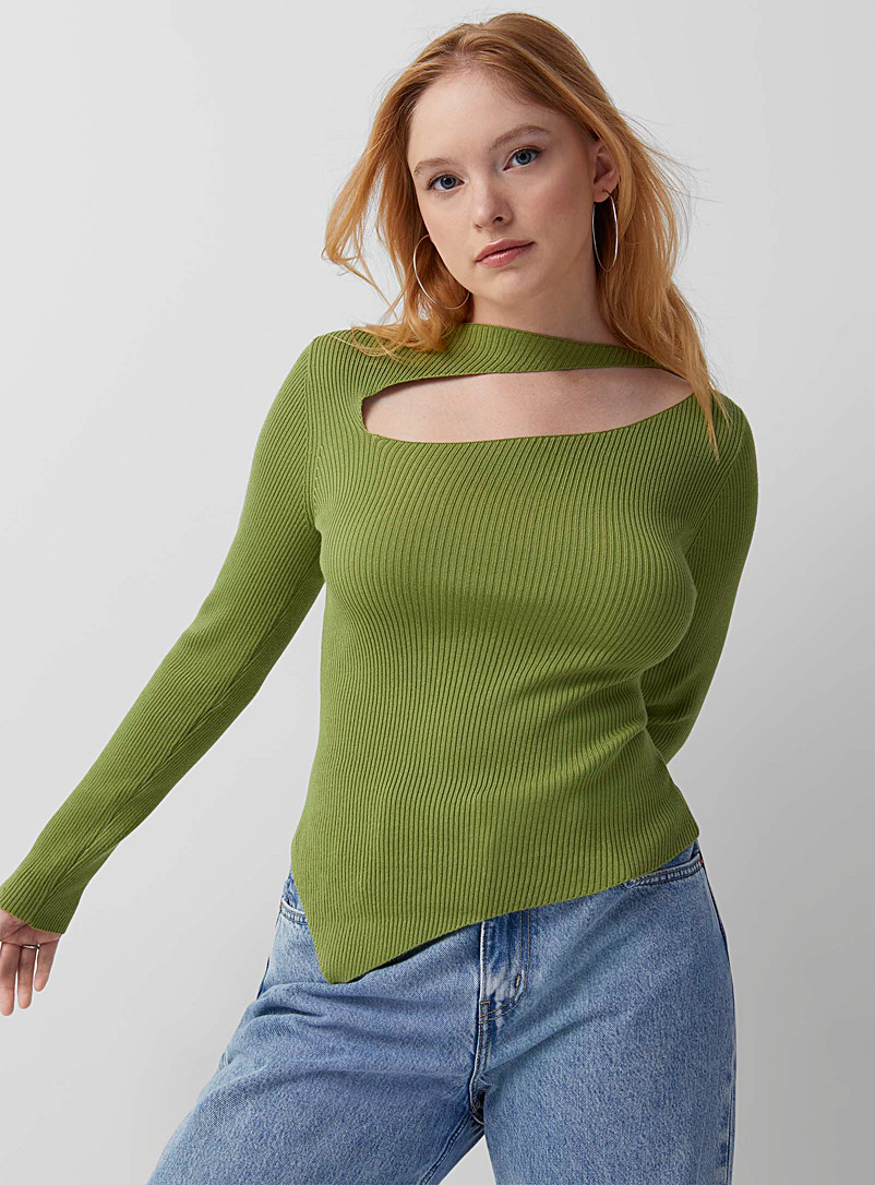 Motel Lime Green Asymmetrical edging cutout sweater for women