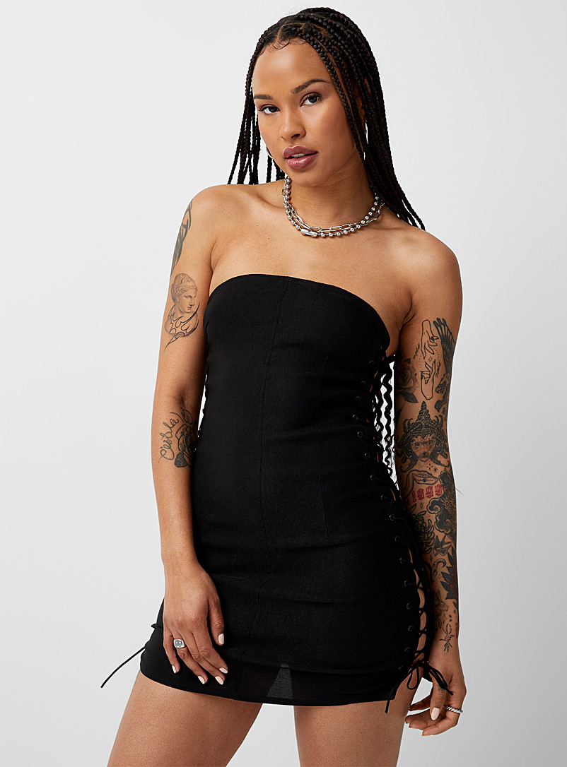 Motel Black Suede laces tube dress for women