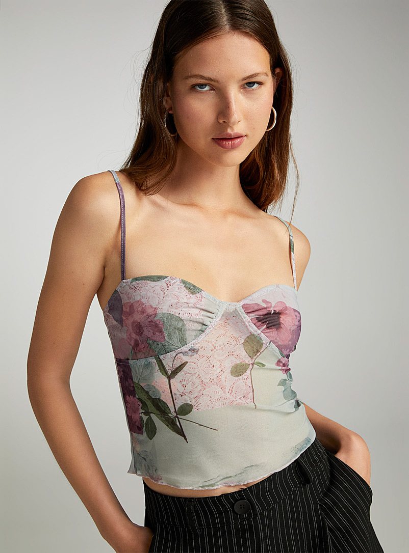 Coquette style mesh cami top - Vintage flower top XS/S