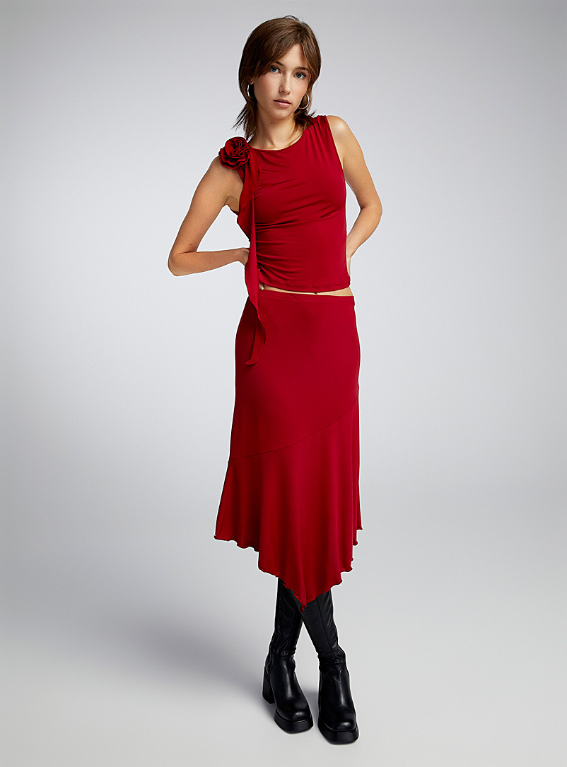 Motel Red Passion red asymmetrical skirt for women