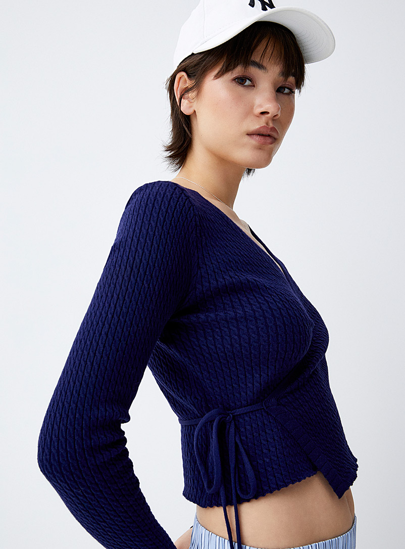 Motel Navy/Midnight Blue Mini-cables crossover cardigan for women
