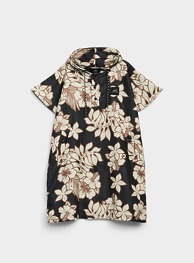 Slowtide: Le poncho ratine tropical Olinda Noir &agrave; motifs pour femme