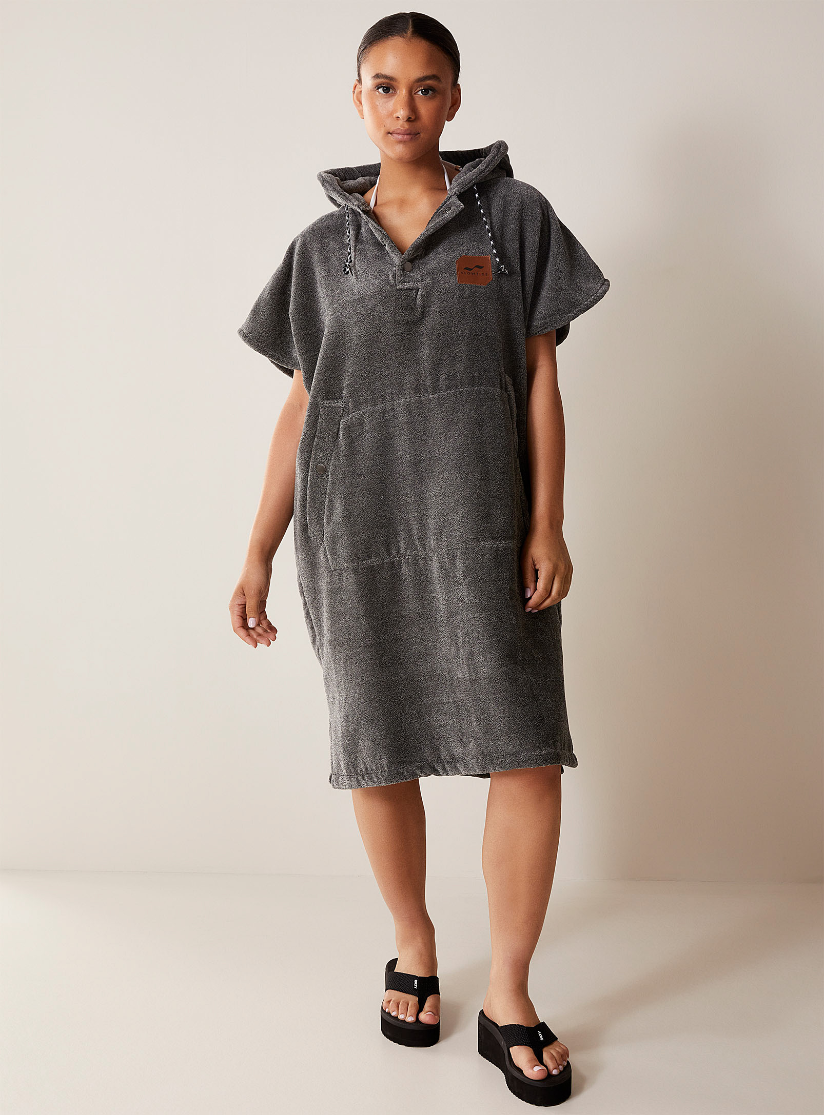 Slowtide Extra-warm Terry Hoodie Poncho In Gray
