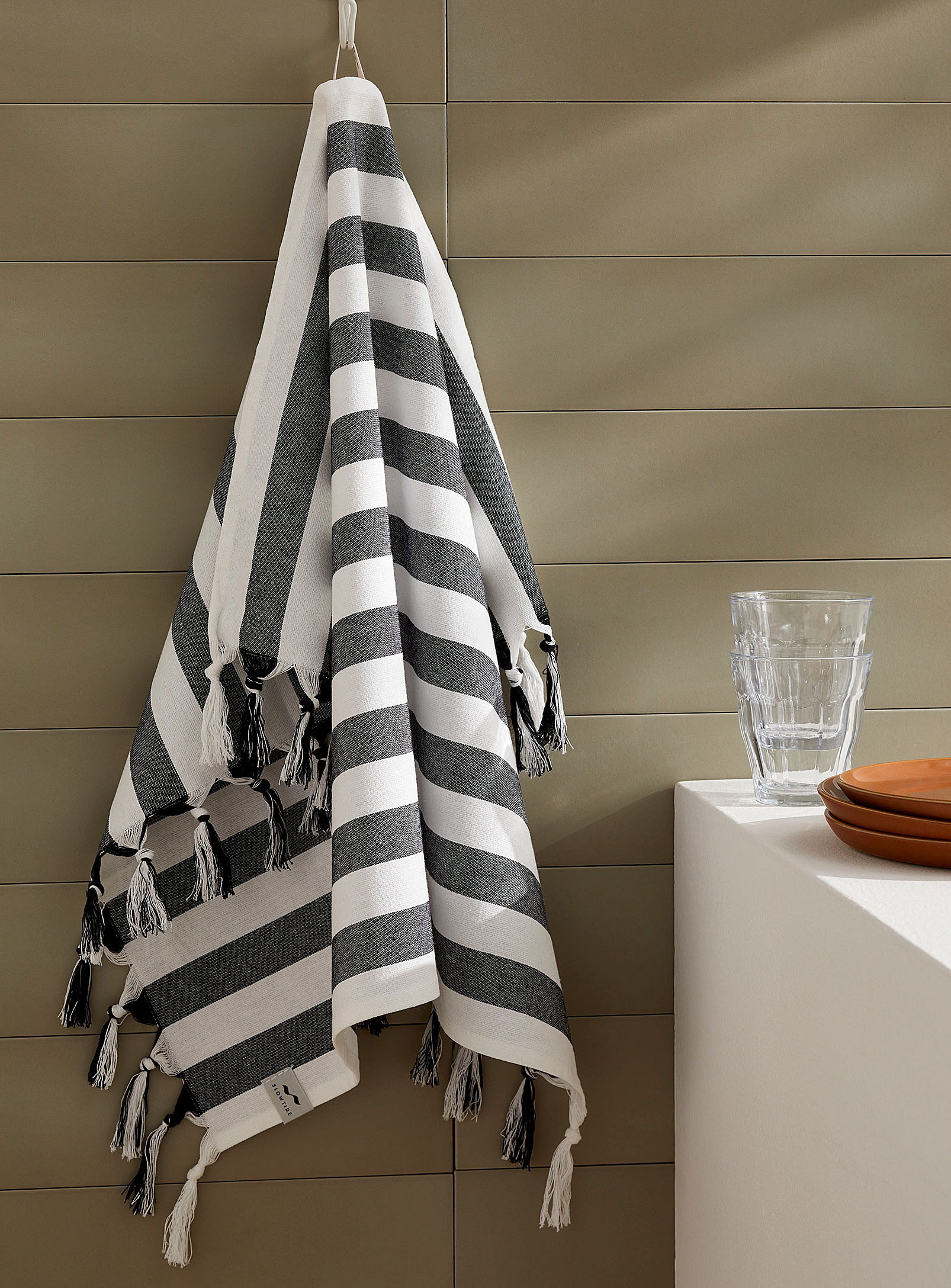 Slowtide Cabana Stripes Tea Towel In Patterned Grey