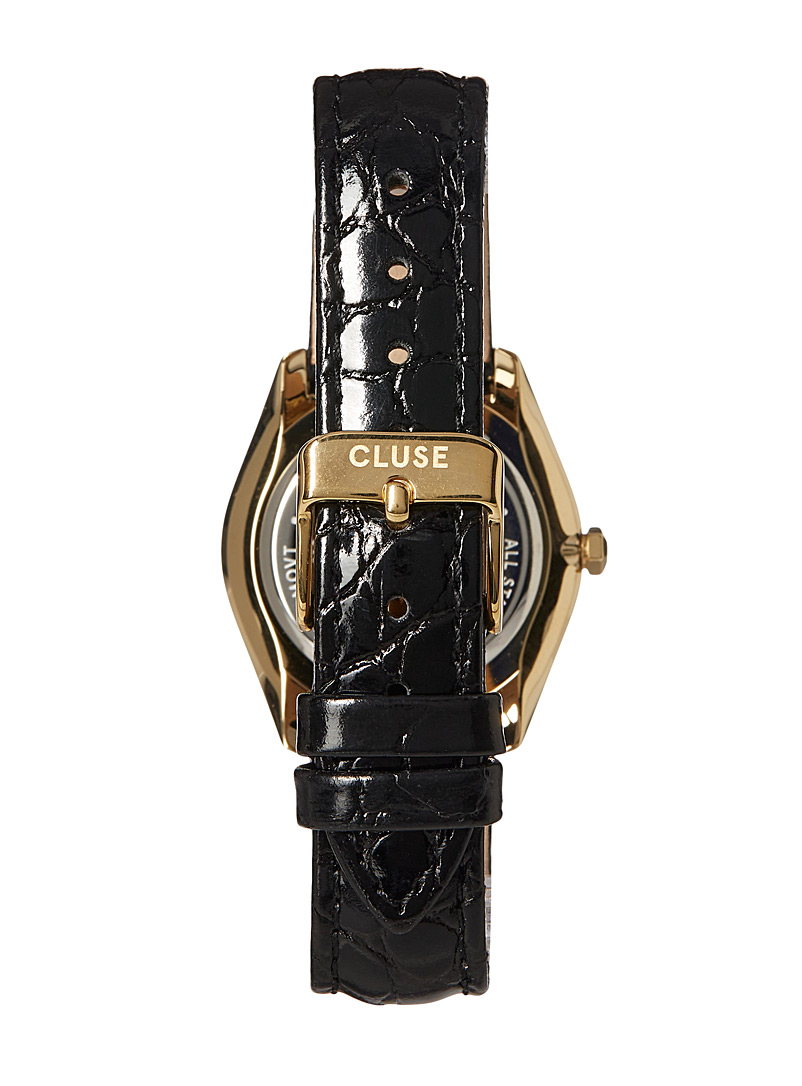 Cluse: La montre Féroce Petite cuir texturé Noir pour femme