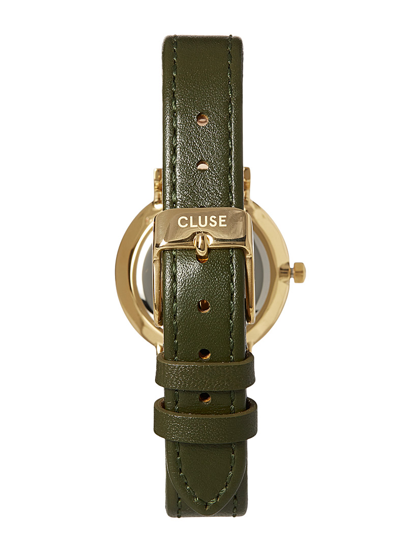 Cluse: La montre Boho Chic Petite cuir vert Kaki chartreuse pour femme