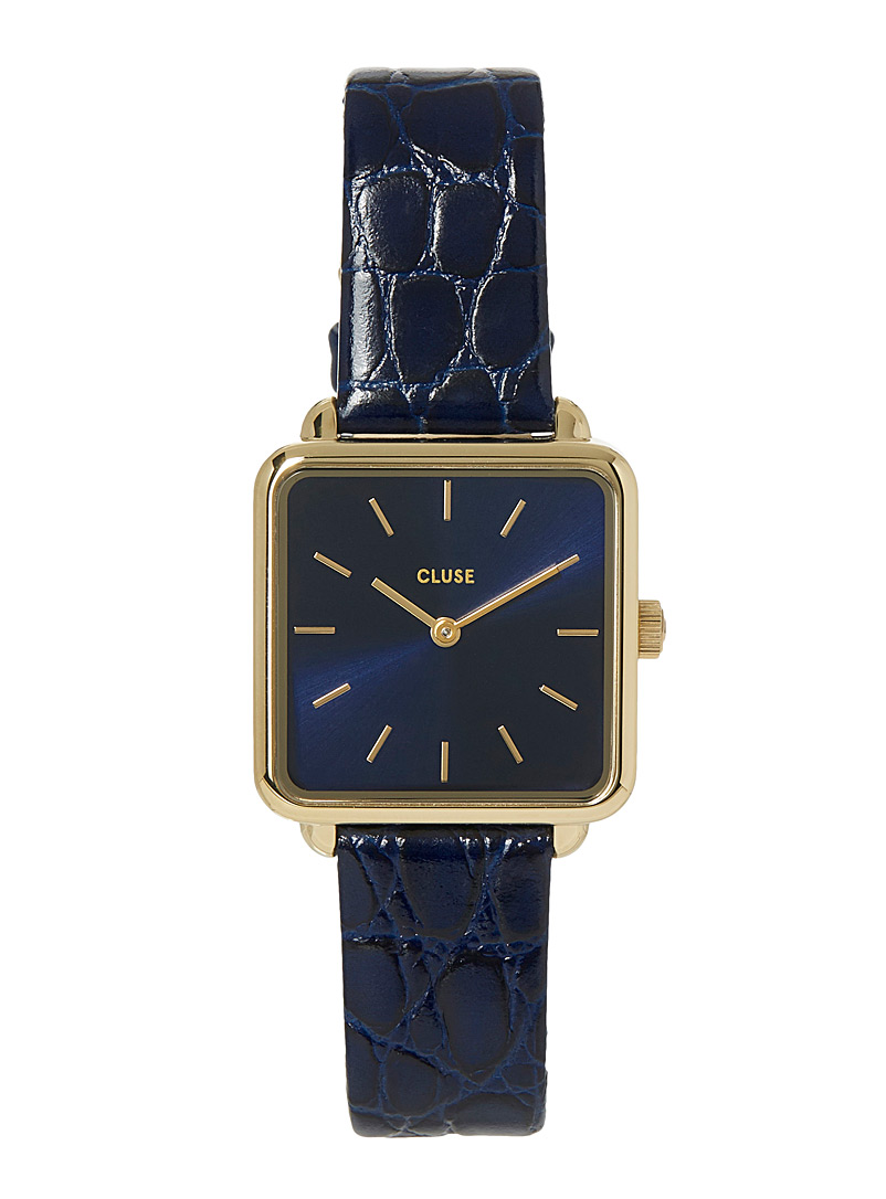 Cluse Marine Blue Tétragone textured leather watch for women