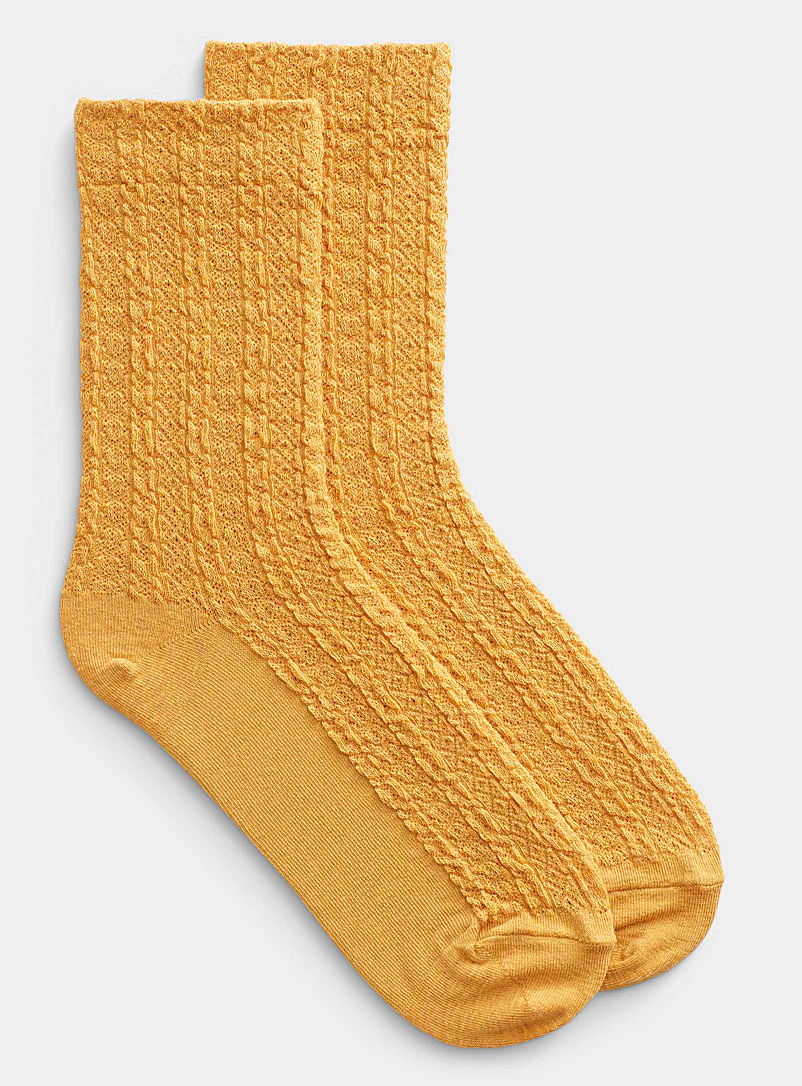 Simons Golden Yellow Braided cable textured socks for women