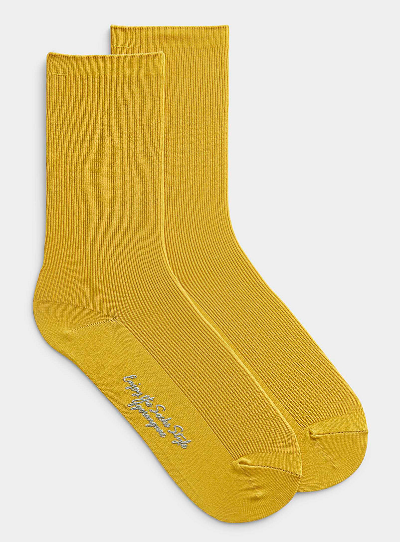 Simons Golden Yellow Mini-ribbed sock for women