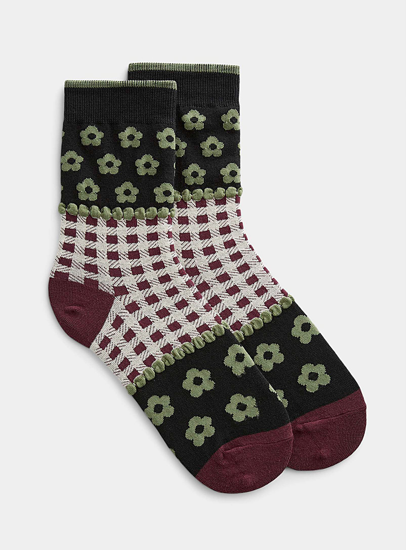 Simons Green Floral patchwork sock for women