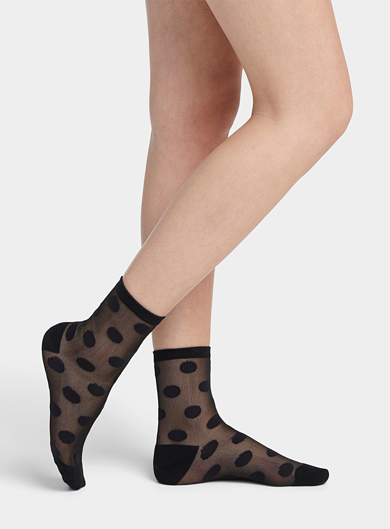 Simons Black Dot and point sheer pantyhose for women