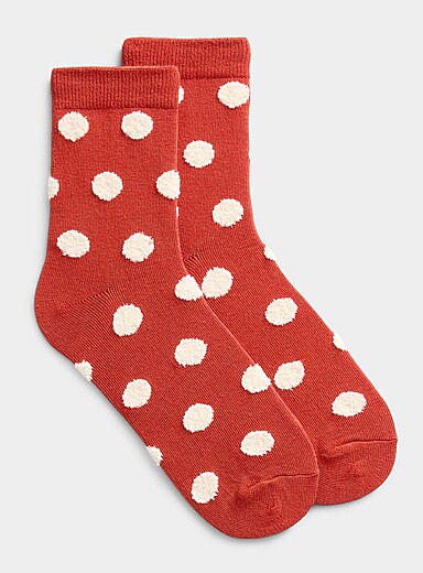 Simons White Plush large-dot socks for women