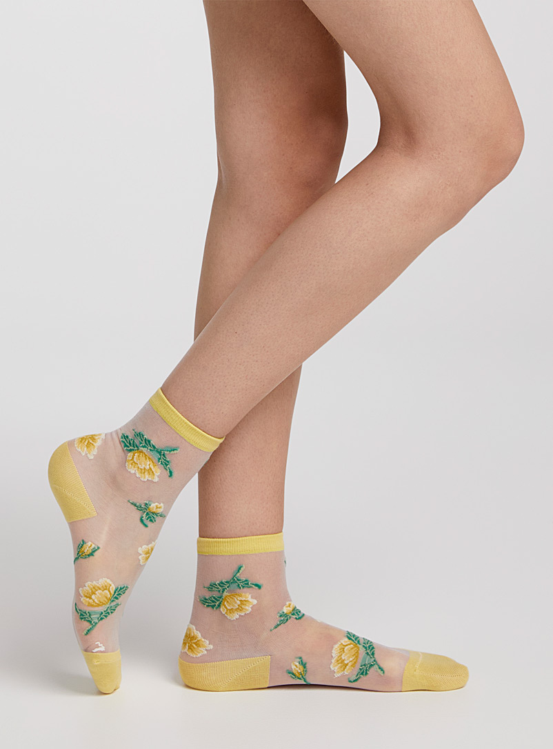 Simons Golden Yellow Secret garden sheer socks for women