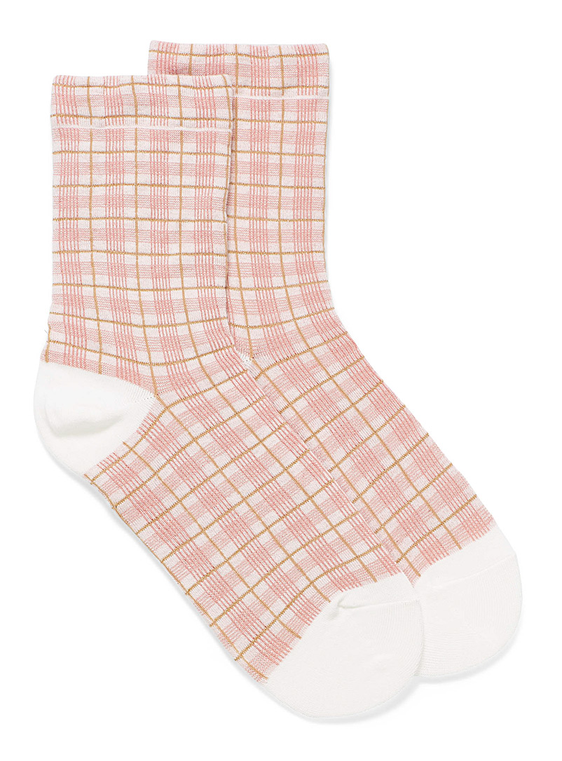 Simons Pink Gold check socks for women