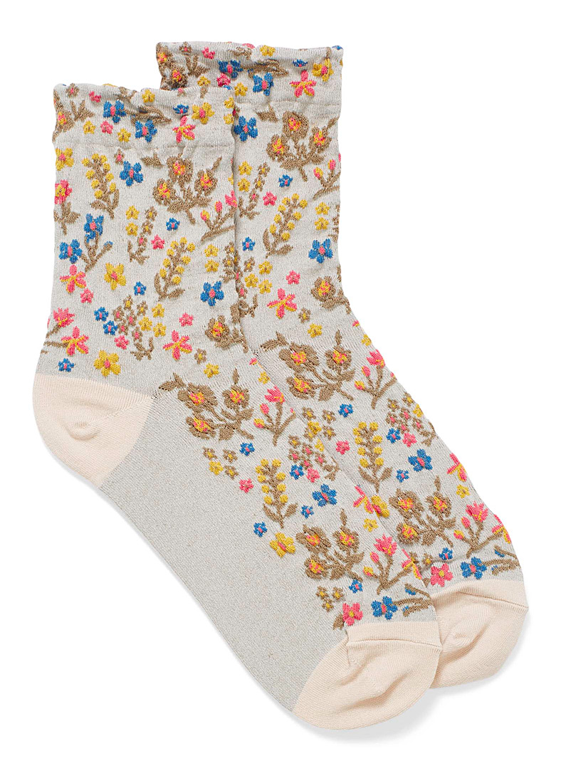 Simons Patterned Green Wildflower socks for women