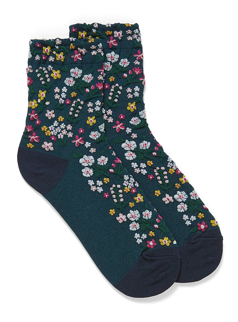 Simons Marine Blue Wildflower socks for women
