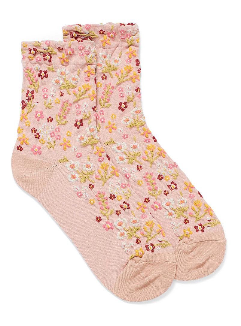 Simons Patterned Red Wildflower socks for women