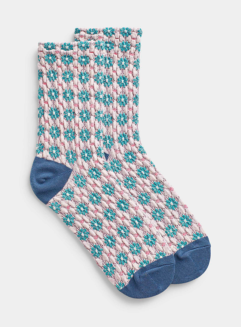 Simons Blue Colourful floral sock for women