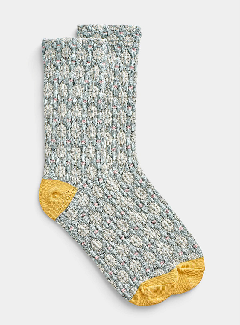 Simons Golden Yellow Colourful floral sock for women