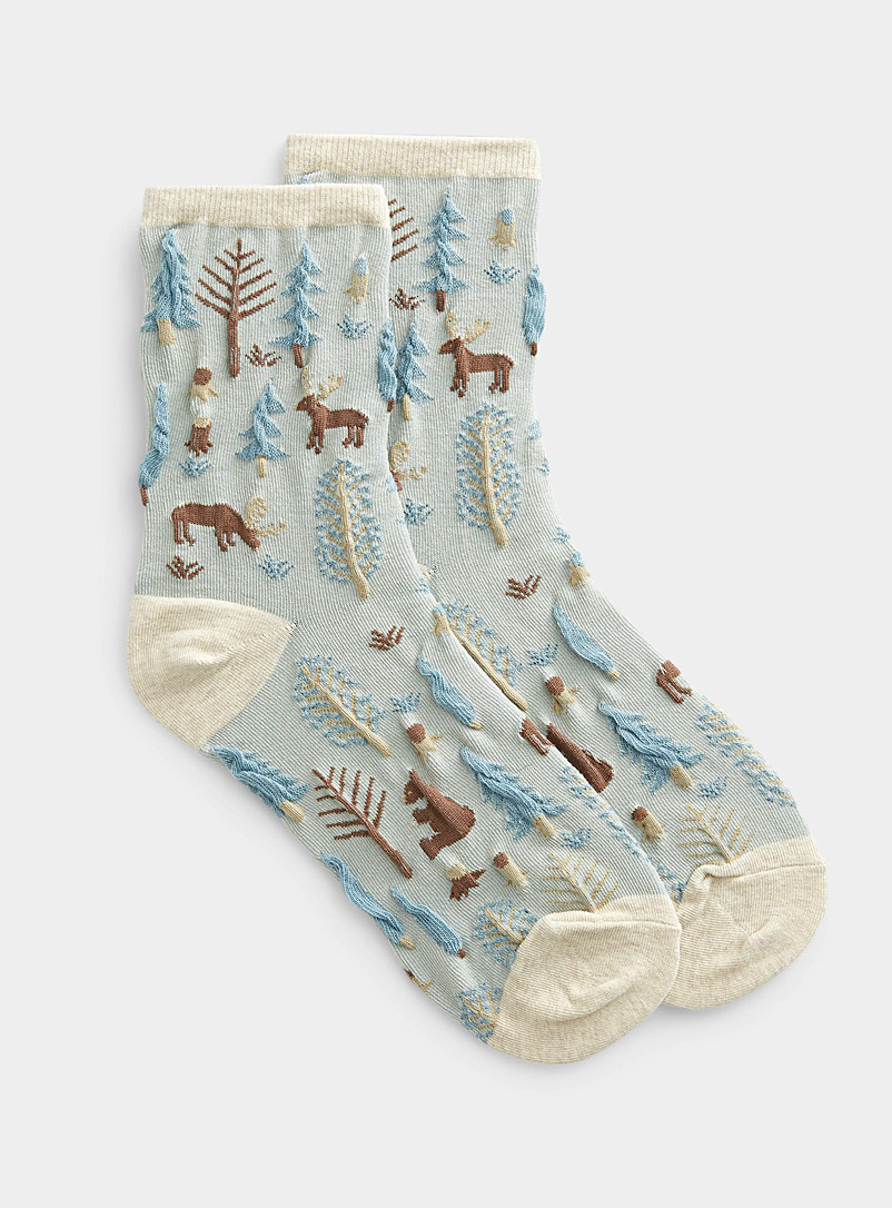 Simons Baby Blue Forest embossed sock for women