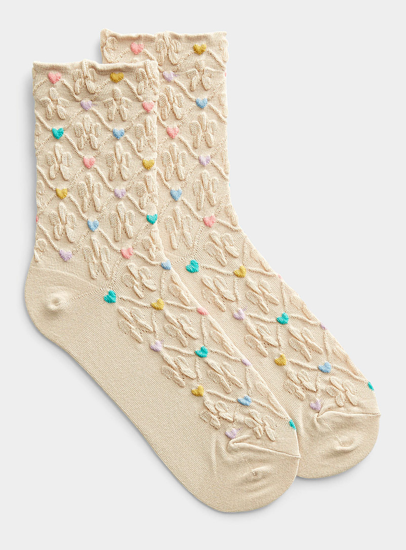 Simons Pink Embossed heart textured sock for women