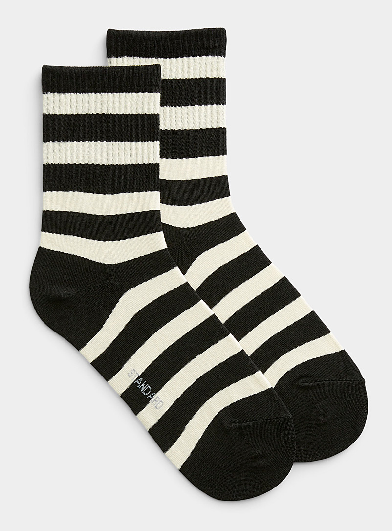 Simons Black Two-tone wide-stripe sock for women