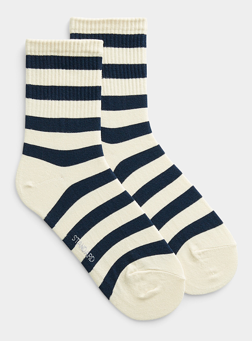 Simons Marine Blue Two-tone wide-stripe sock for women