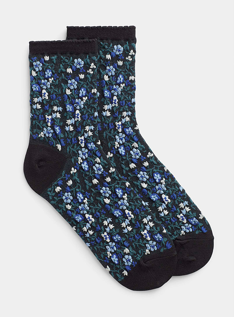 Simons Black Flower garden sock for women