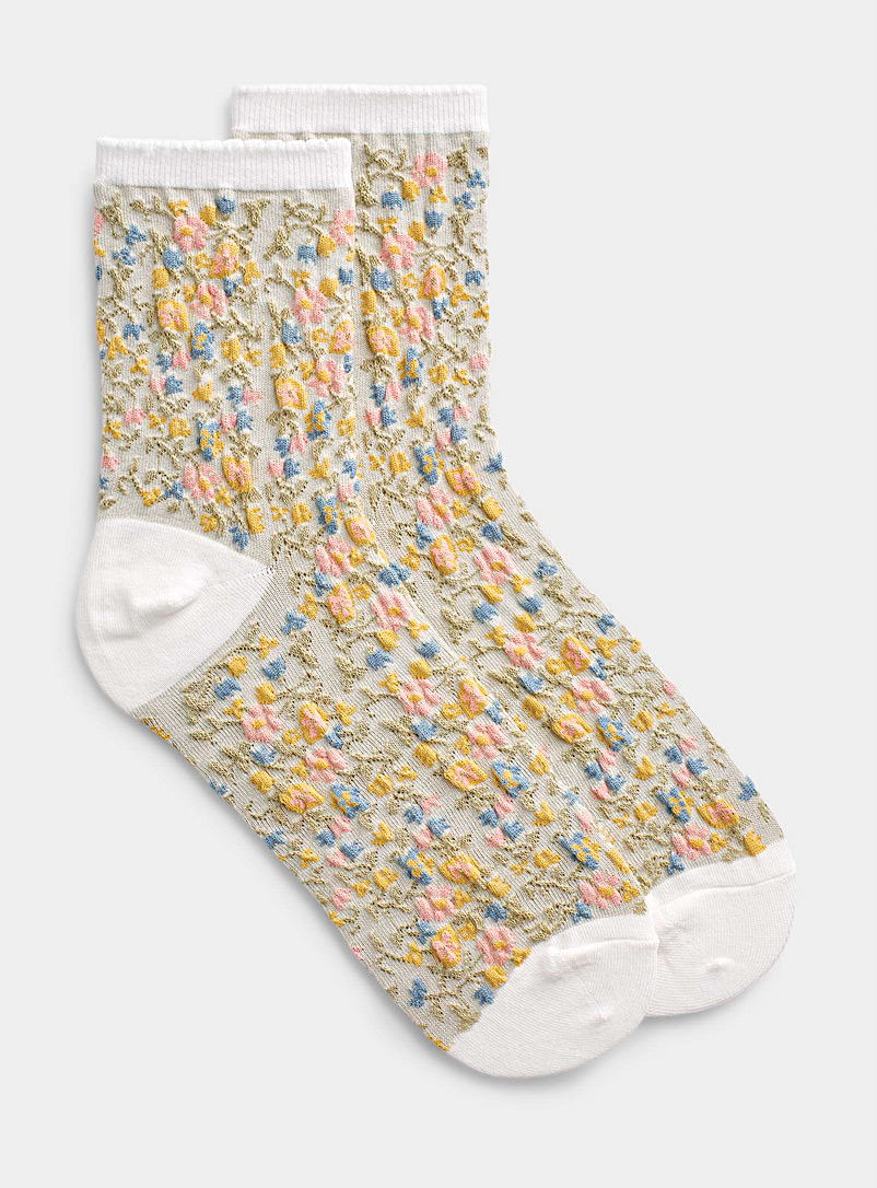 Simons White Flower garden sock for women