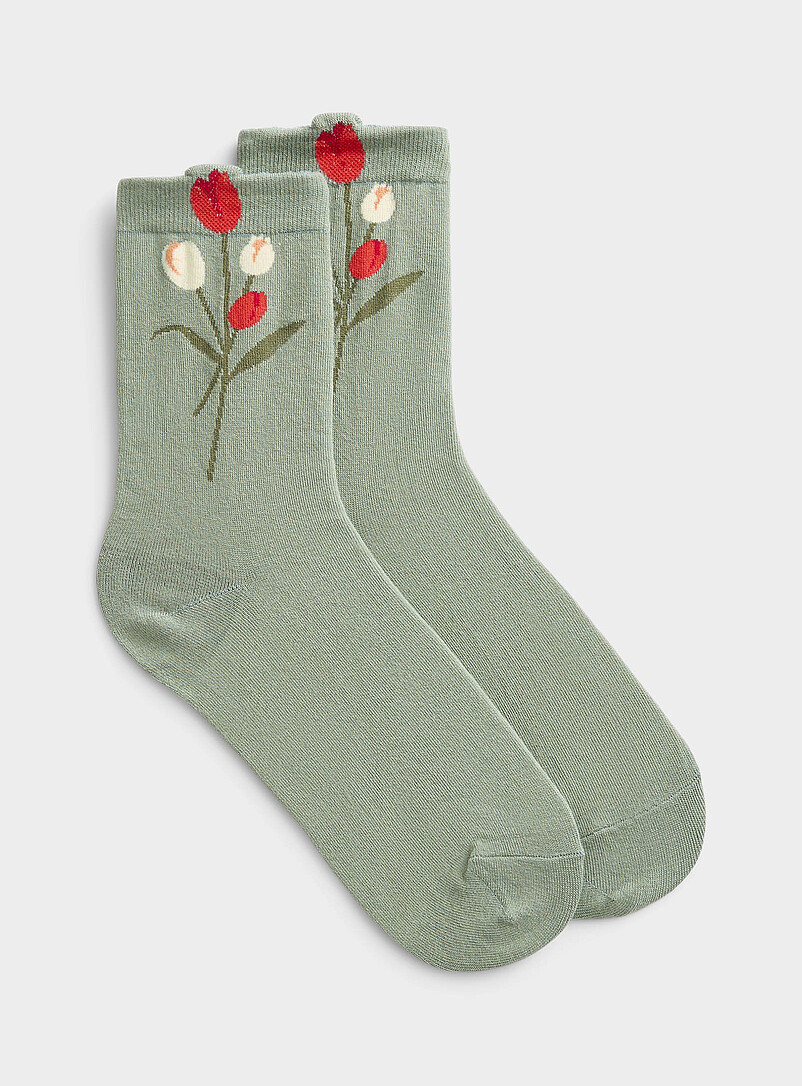 Simons Off White Tulip socks for women