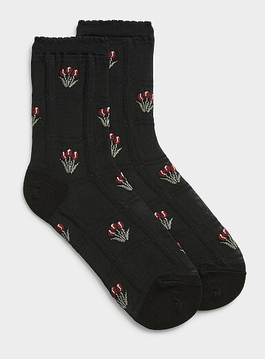 La chaussette carreaux diaphane et tulipes