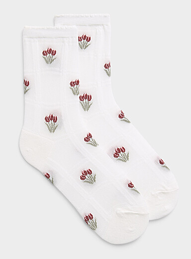 La chaussette carreaux diaphane et tulipes