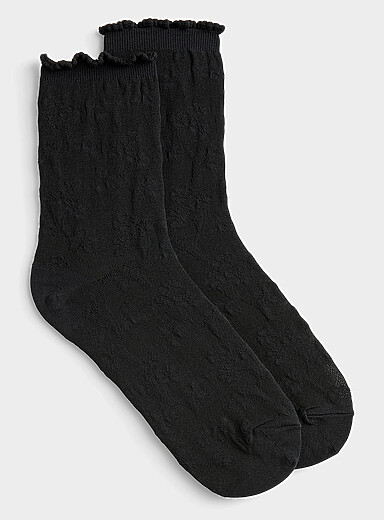 La chaussette cheville diaphane &agrave; fleurs