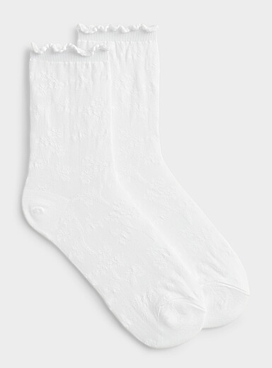 La chaussette cheville diaphane &agrave; fleurs