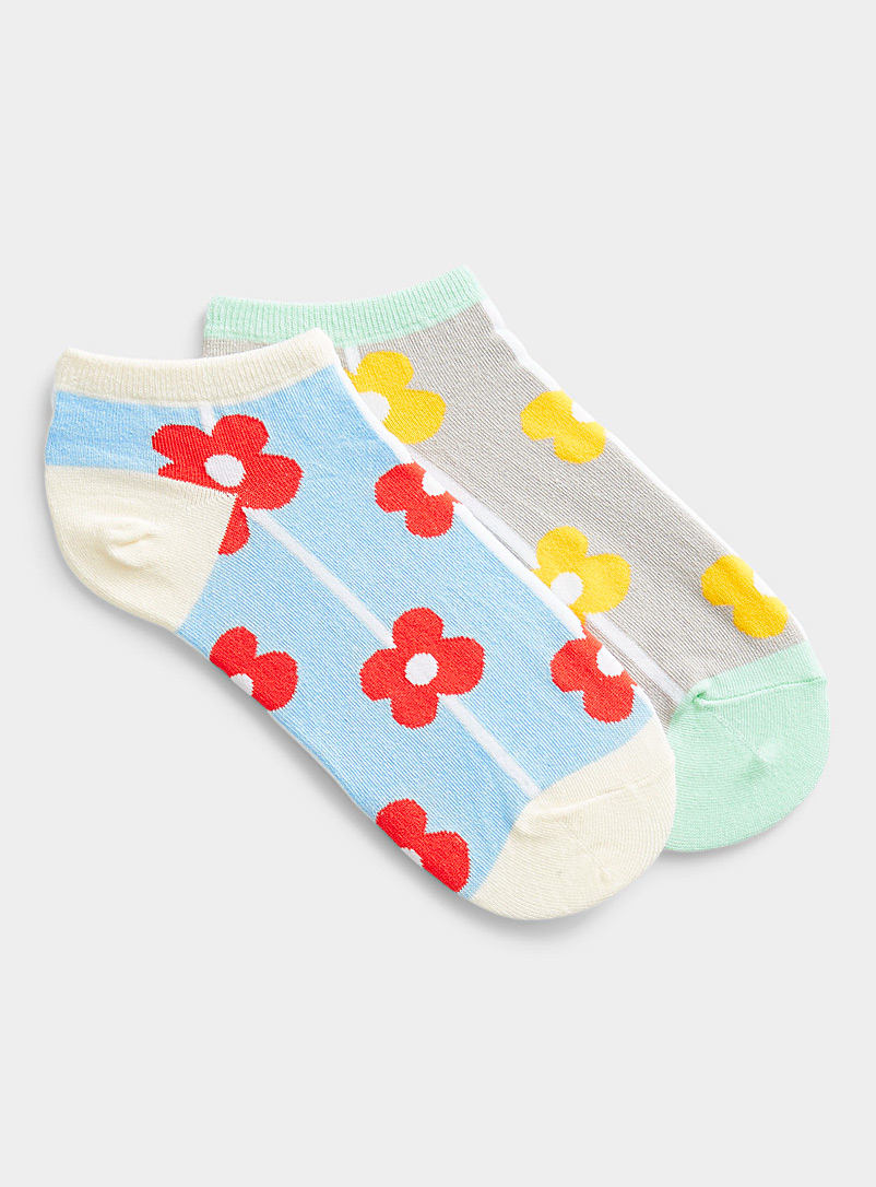 Simons Patterned Blue Pop flower ped socks for women