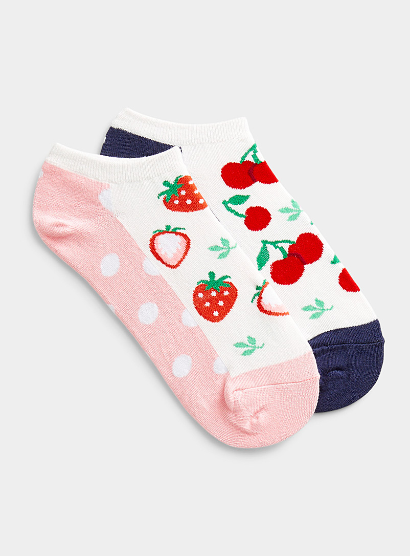 Simons Dusky Pink Fruit and dot ped sock for women