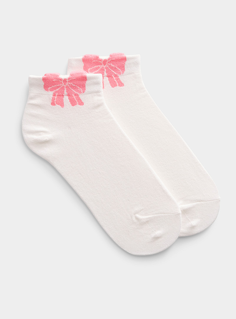 Simons White Contrast-bow ankle sock for women